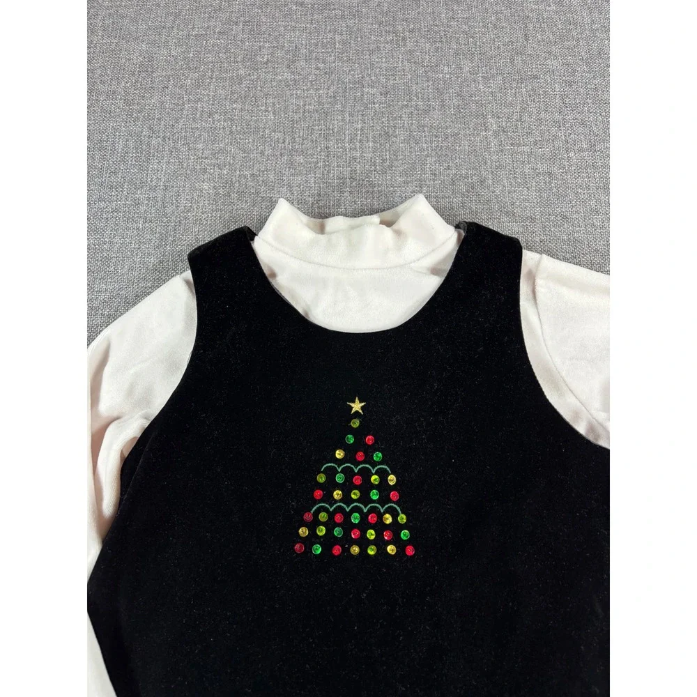 Sophie Rose Girls Christmas Velvet Jumper Dress Set 5 Black White Sequin Tree